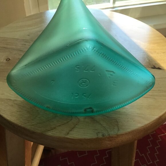 Pair VTG Asymmetrical Conical Frosted Glass Vases Red Teal Numbered Stamped 14" - Picture 5 of 10